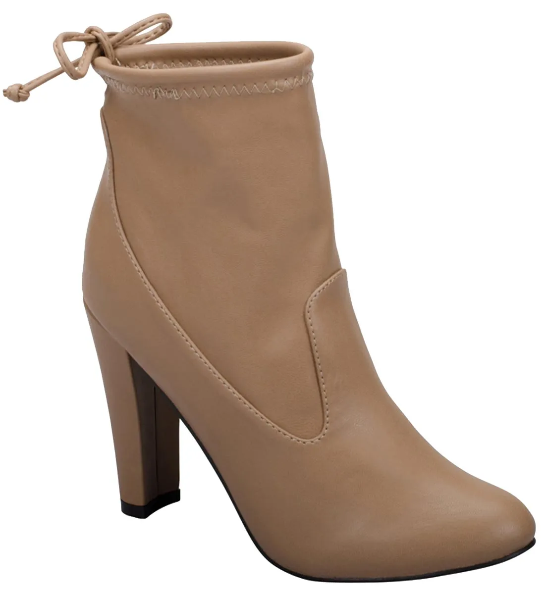 Breckelle's Women's Stretchy Pull On Chunky Heel Bootie