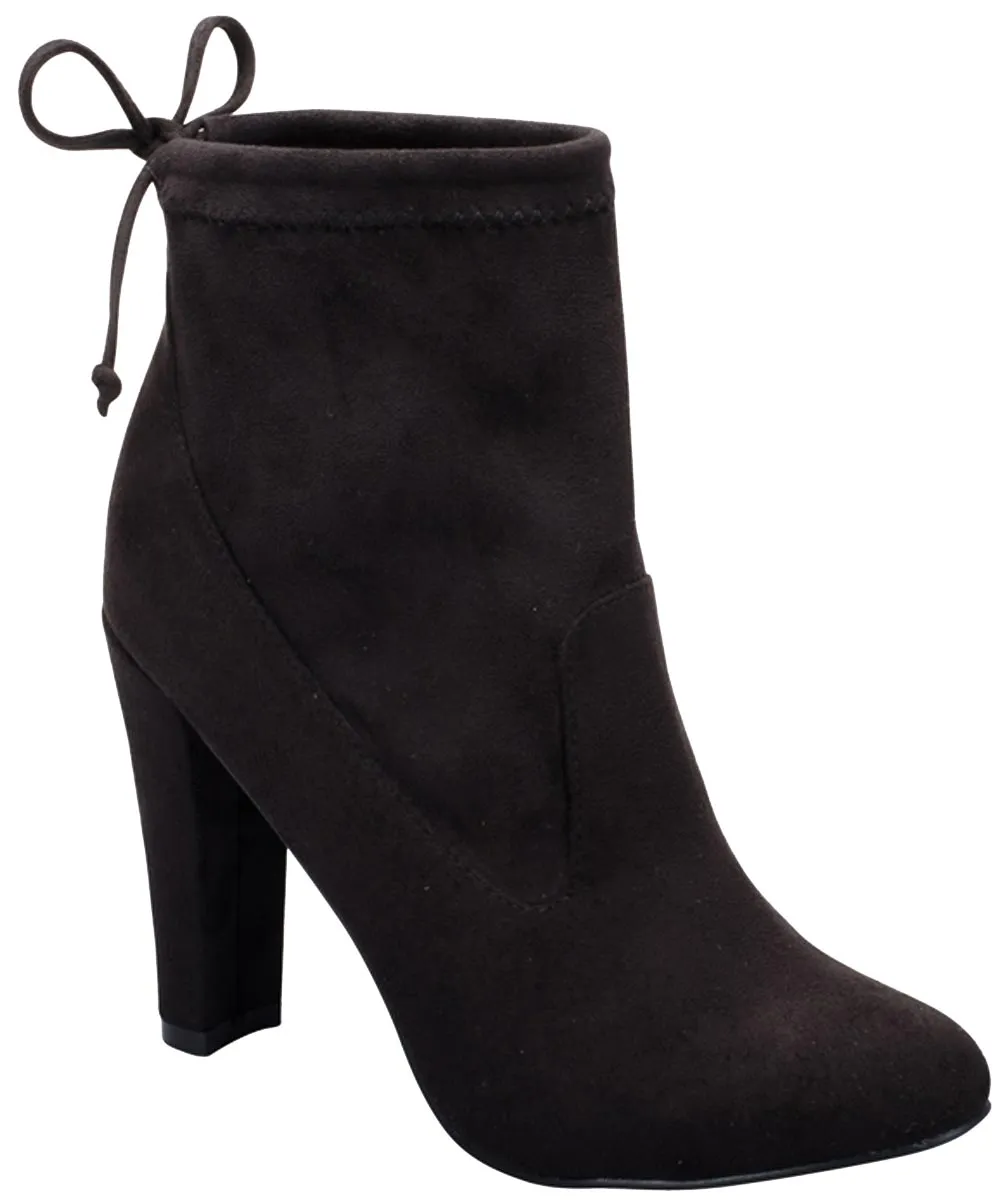 Breckelle's Women's Stretchy Pull On Chunky Heel Bootie