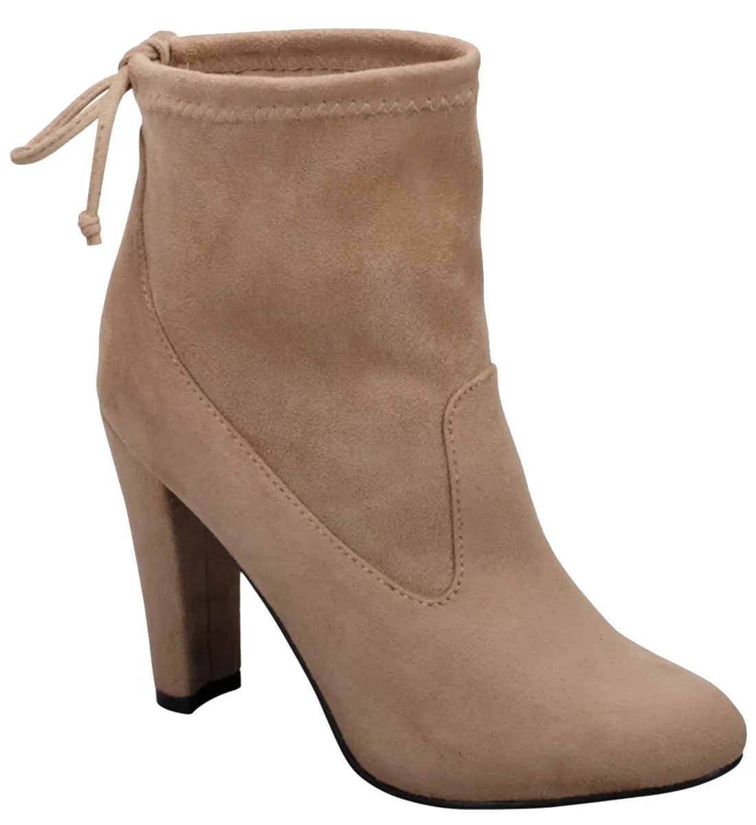 Breckelle's Women's Stretchy Pull On Chunky Heel Bootie