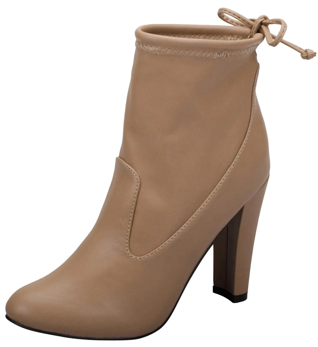 Breckelle's Women's Stretchy Pull On Chunky Heel Bootie