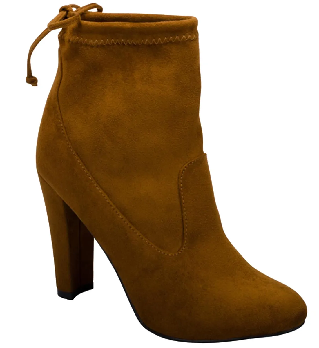 Breckelle's Women's Stretchy Pull On Chunky Heel Bootie