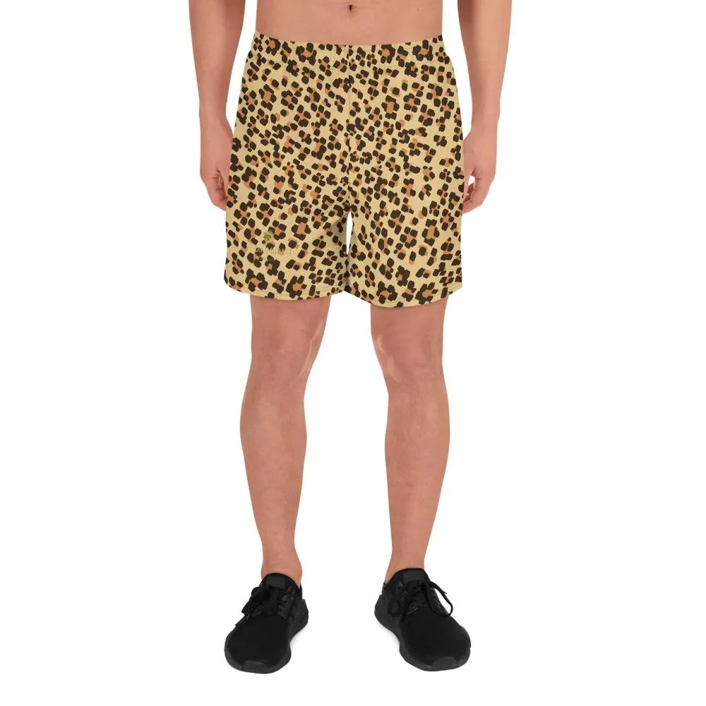 Brown Leopard Men's Shorts, Animal Print Athletic Workout Long Shorts- Made in EU, USA, MX