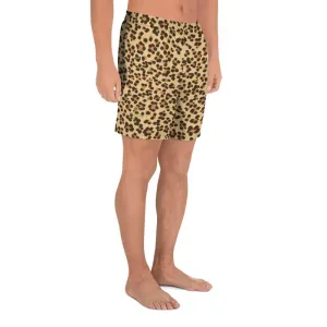 Brown Leopard Men's Shorts, Animal Print Athletic Workout Long Shorts- Made in EU, USA, MX