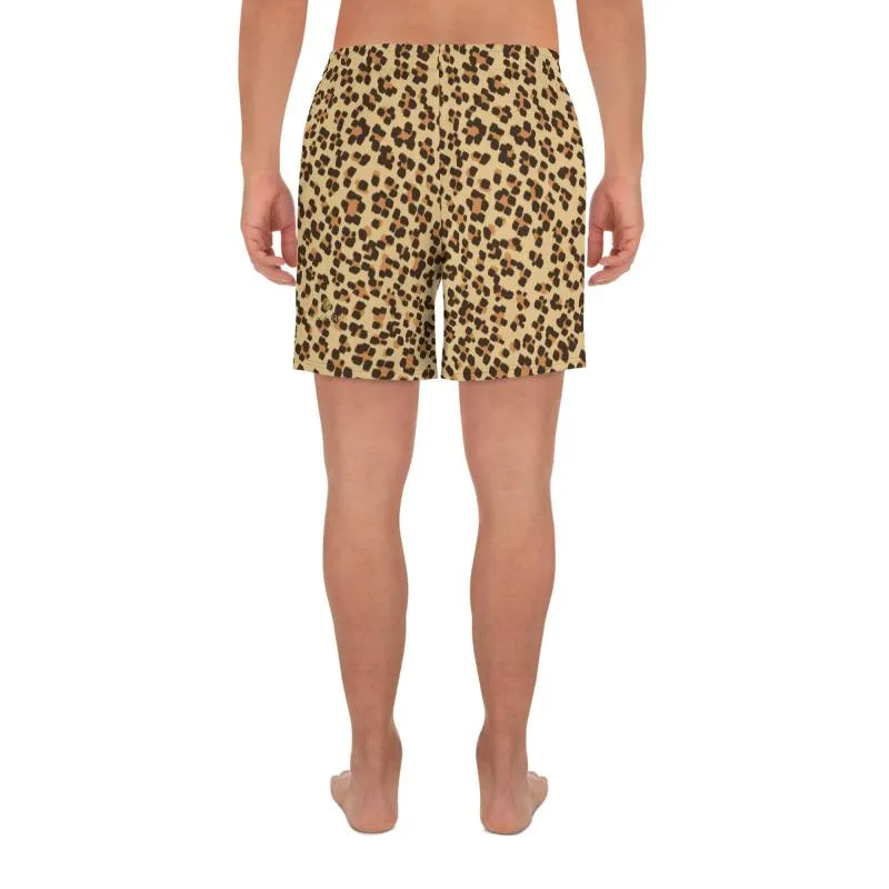 Brown Leopard Men's Shorts, Animal Print Athletic Workout Long Shorts- Made in EU, USA, MX
