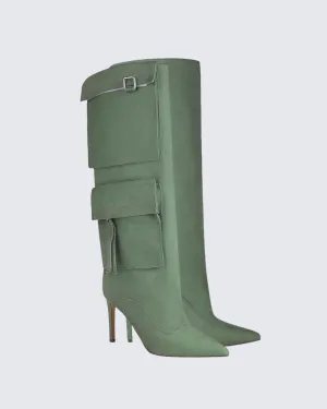 Carmella – Pointed toe – Knee-high denim boots