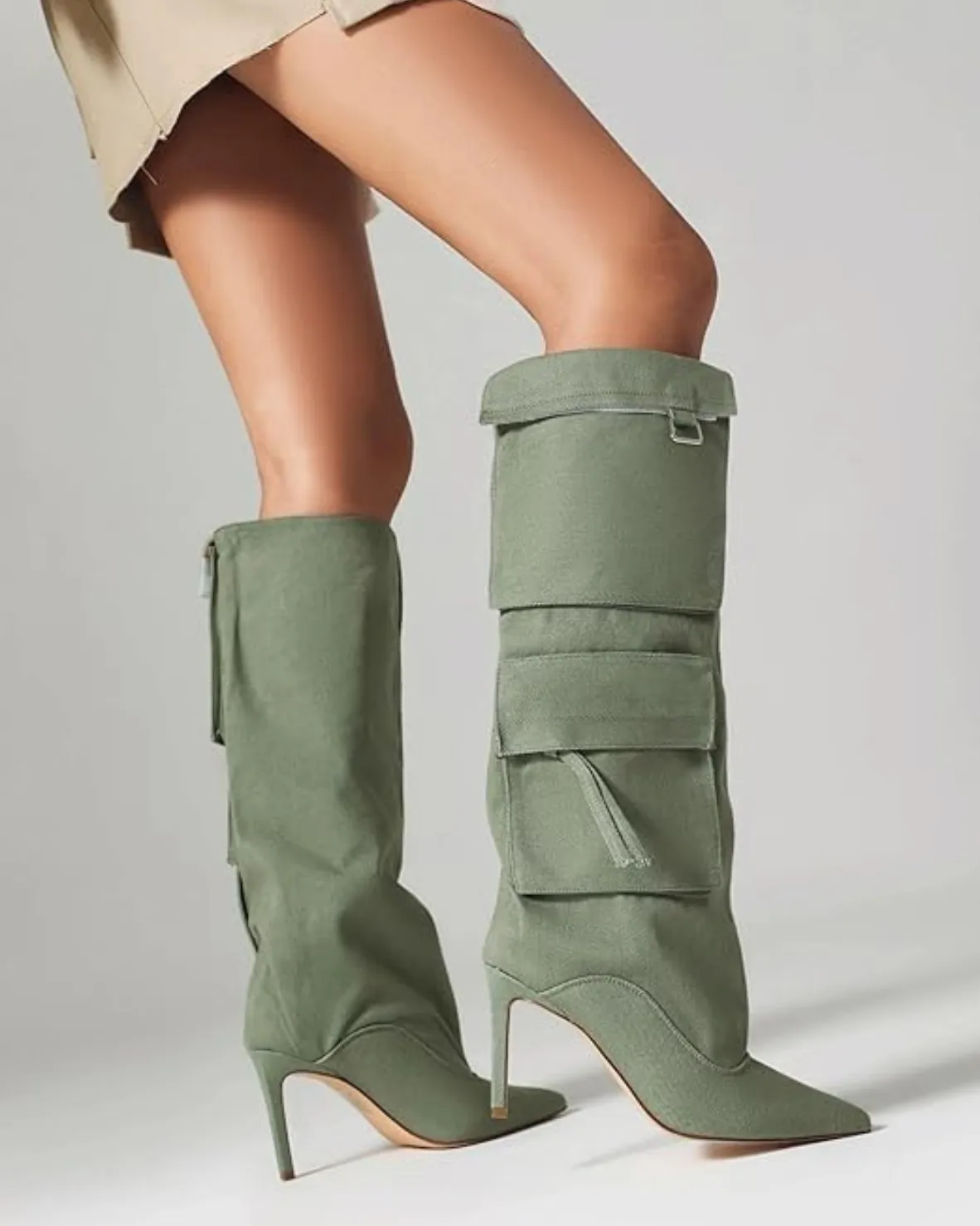 Carmella – Pointed toe – Knee-high denim boots
