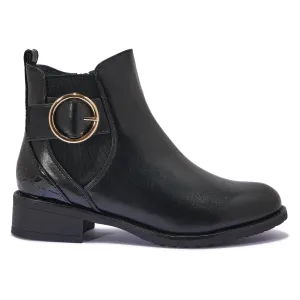 CHAT11 – GOLD DETAILED ANKLE BOOTS WITH LOW BLOCK HEEL