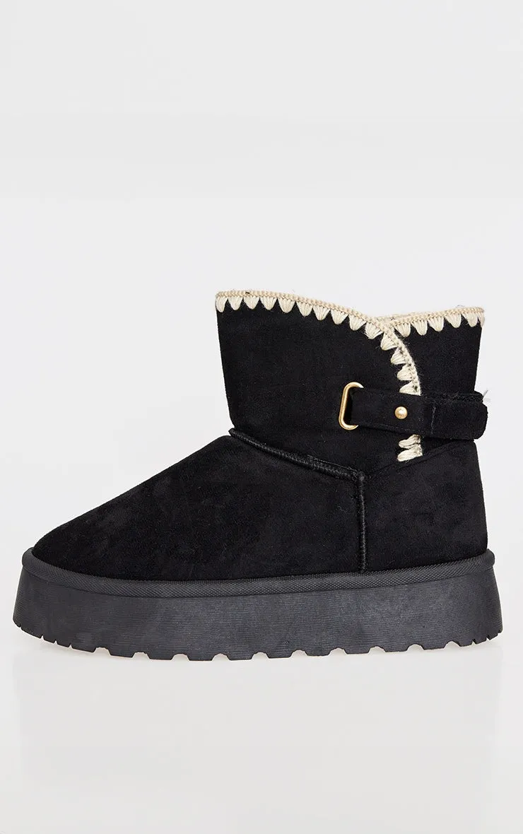 Chestnut Faux Suede Round Toe Stitched Borg Lined Ankle Boots