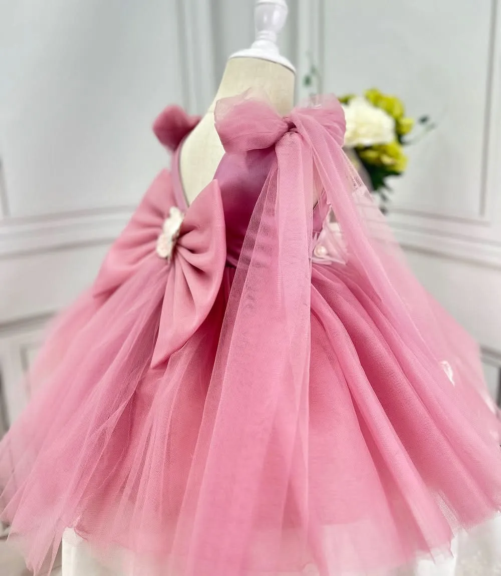 Cute sleeveless flower mesh baby birthday party girl princess dress