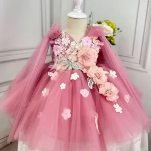 Cute sleeveless flower mesh baby birthday party girl princess dress