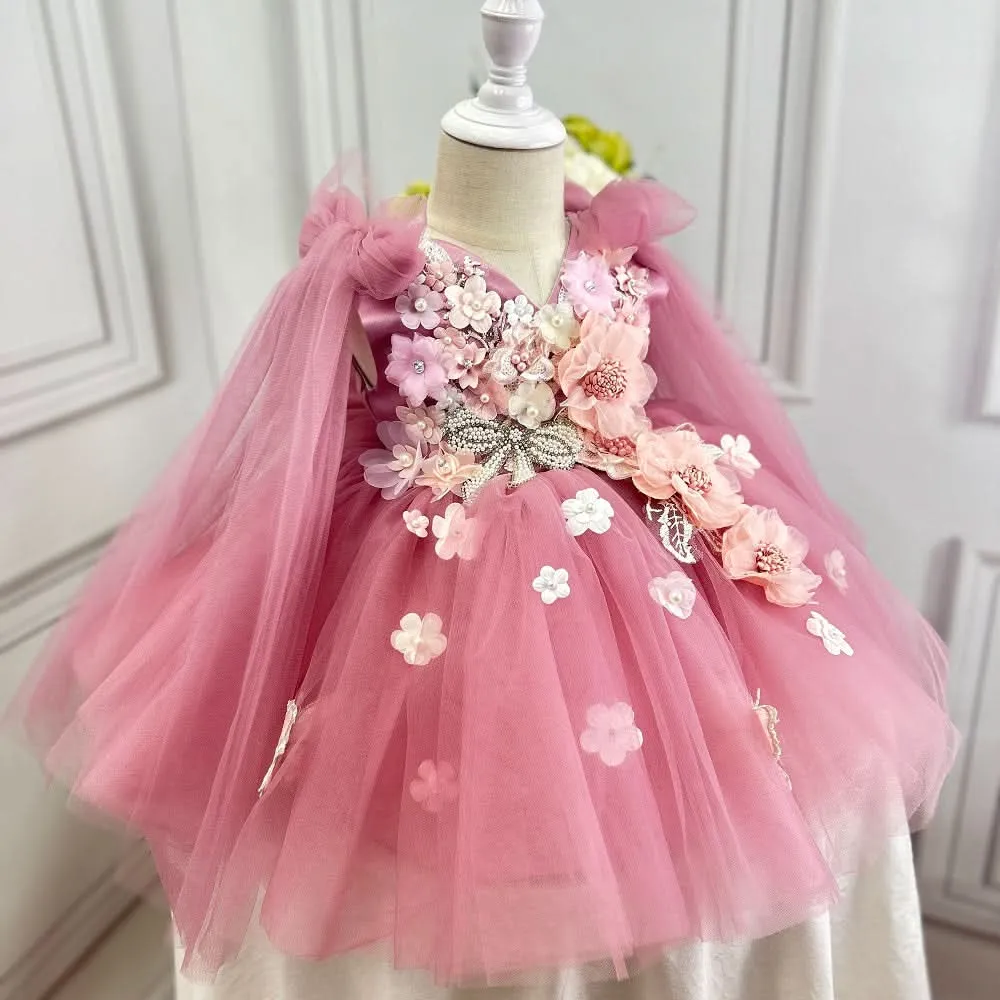 Cute sleeveless flower mesh baby birthday party girl princess dress