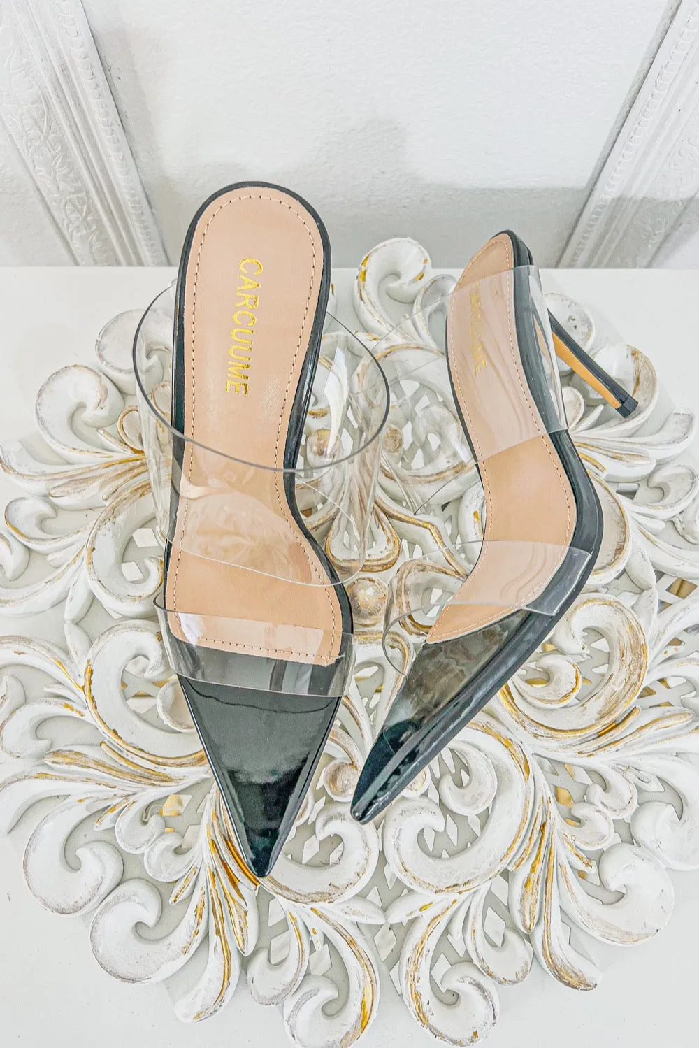Double Clear Straps Pointy High Heels