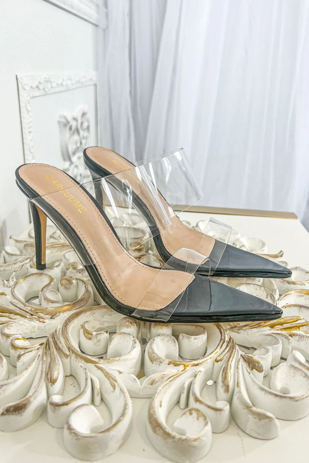Double Clear Straps Pointy High Heels