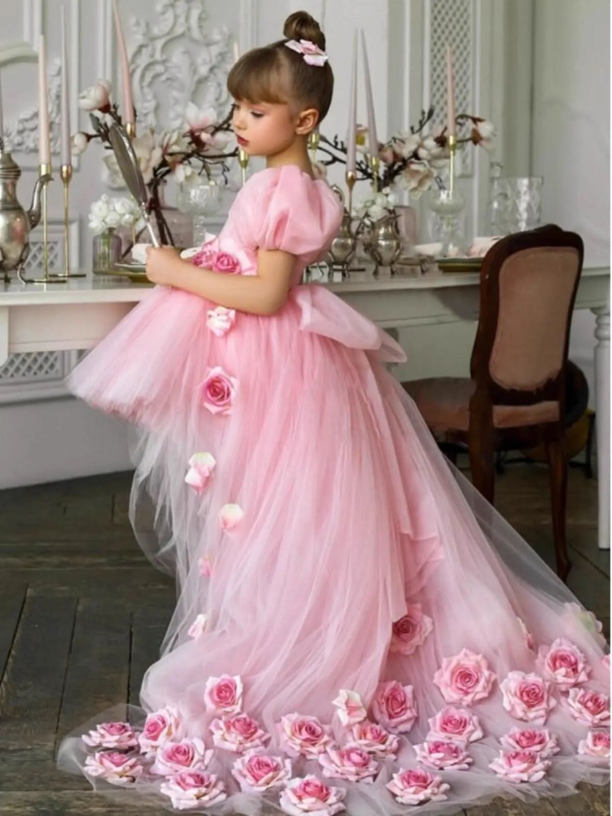 Dreamy Garden Rose Girl's Dress Little Princess Pink Tulle Gown