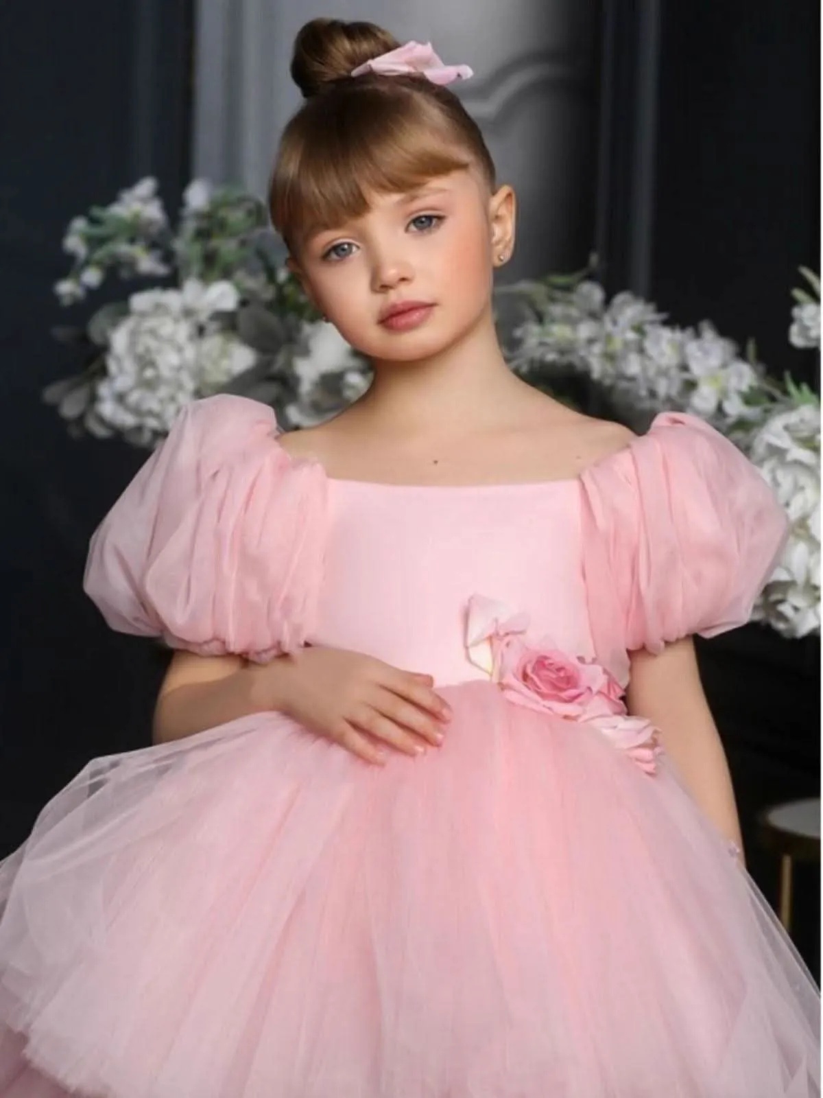 Dreamy Garden Rose Girl's Dress Little Princess Pink Tulle Gown