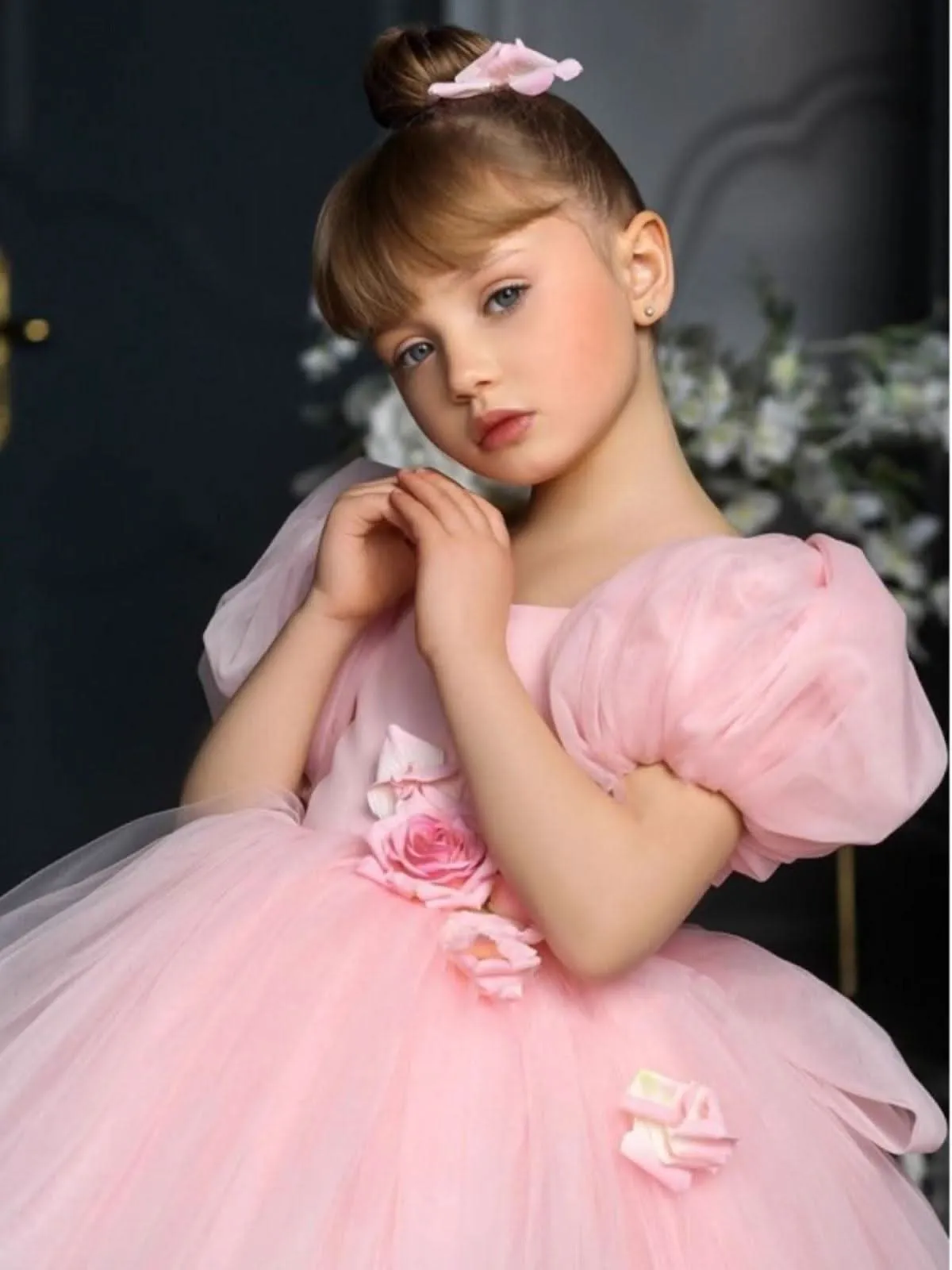 Dreamy Garden Rose Girl's Dress Little Princess Pink Tulle Gown