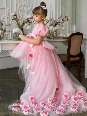 Dreamy Garden Rose Girl's Dress Little Princess Pink Tulle Gown