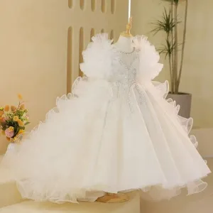Fairy-like White Flower Girl Dress Luxurious Train Princess Dress