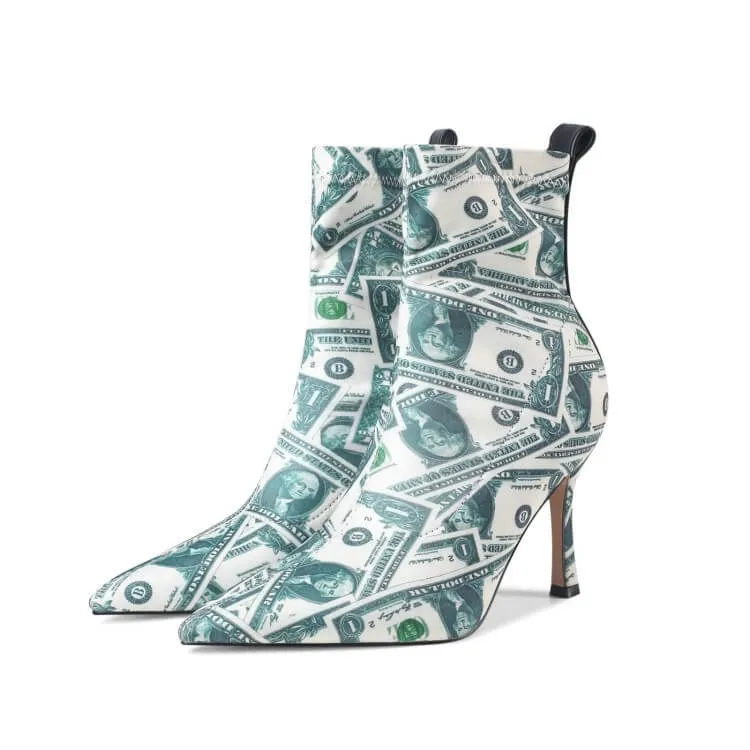 Fashion Point Toe Print High Heel Stretch Calf Boots