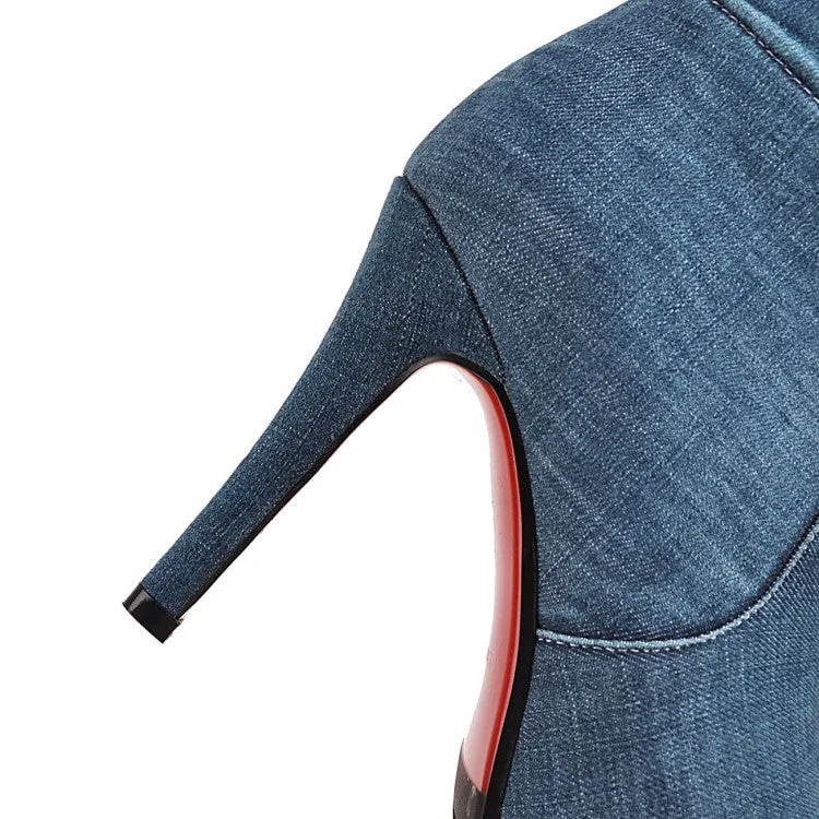 Fine Heel Ultra High Heel Mesh Hole High Tube Elastic Denim Boots