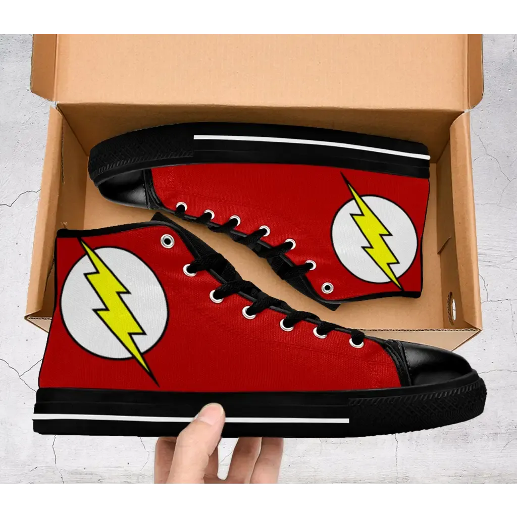 Flash Superhero Comics Shoes High Top Sneakers for Kids and Adults