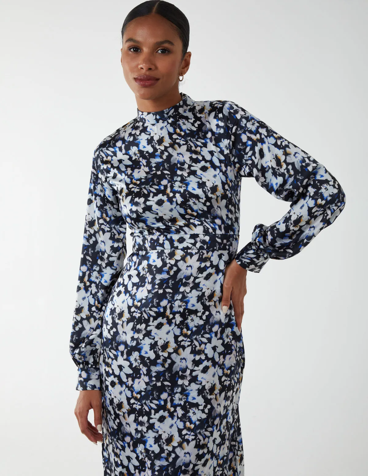 Floral Print High Neck Dress