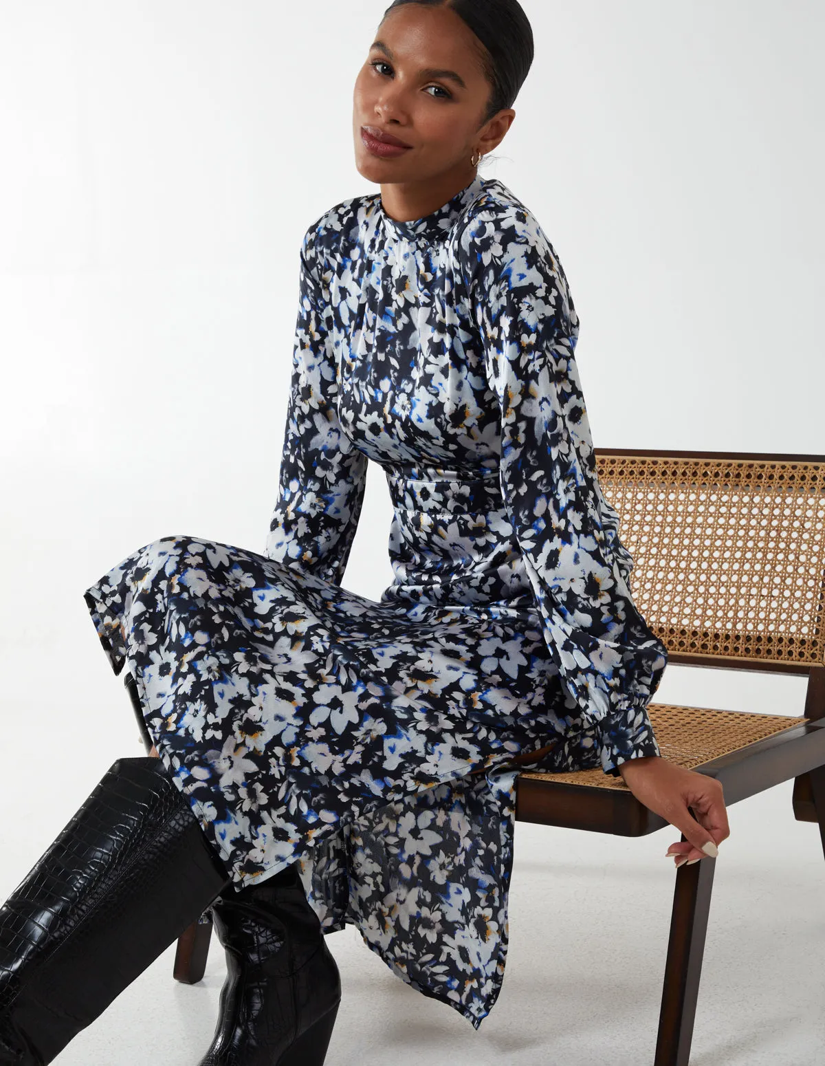 Floral Print High Neck Dress
