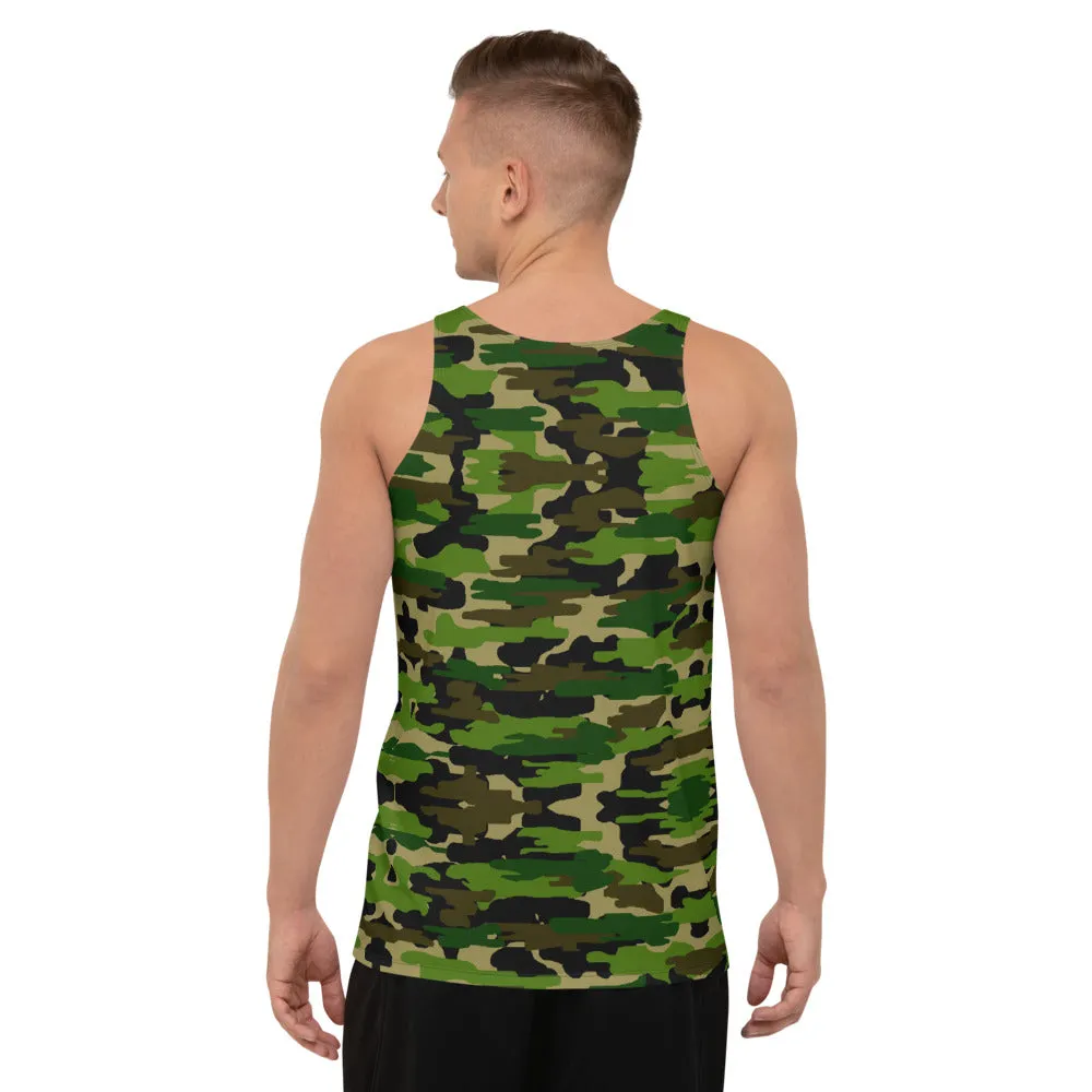 Green Camo Unisex Tank Top, Camouflage Army Military Printed Men's or Women's Tank Tops-Made in USA/EU