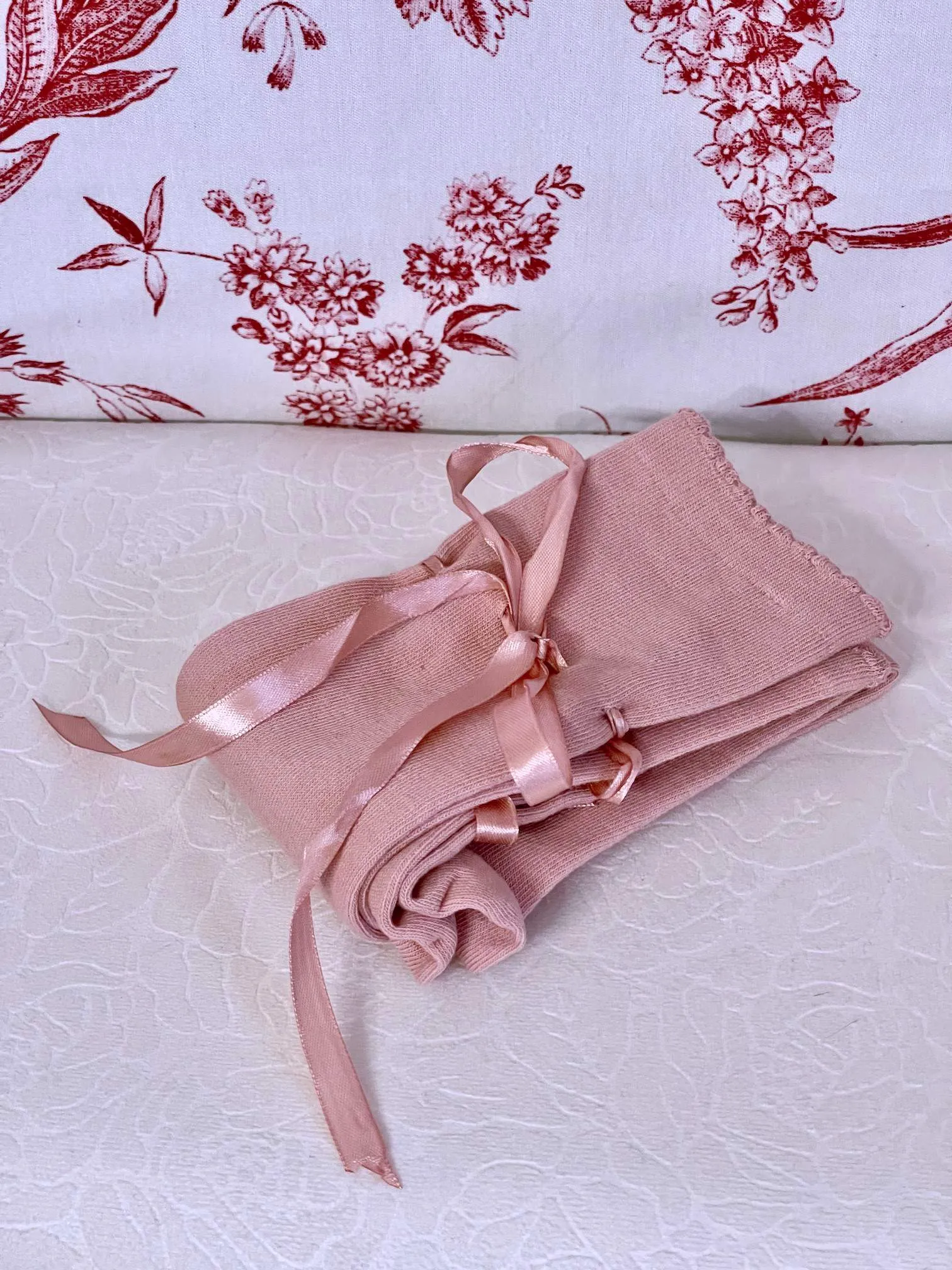 Historically Inspired Cotton Knee-High Socks with Ribbon Lacing in Ballerina Pink