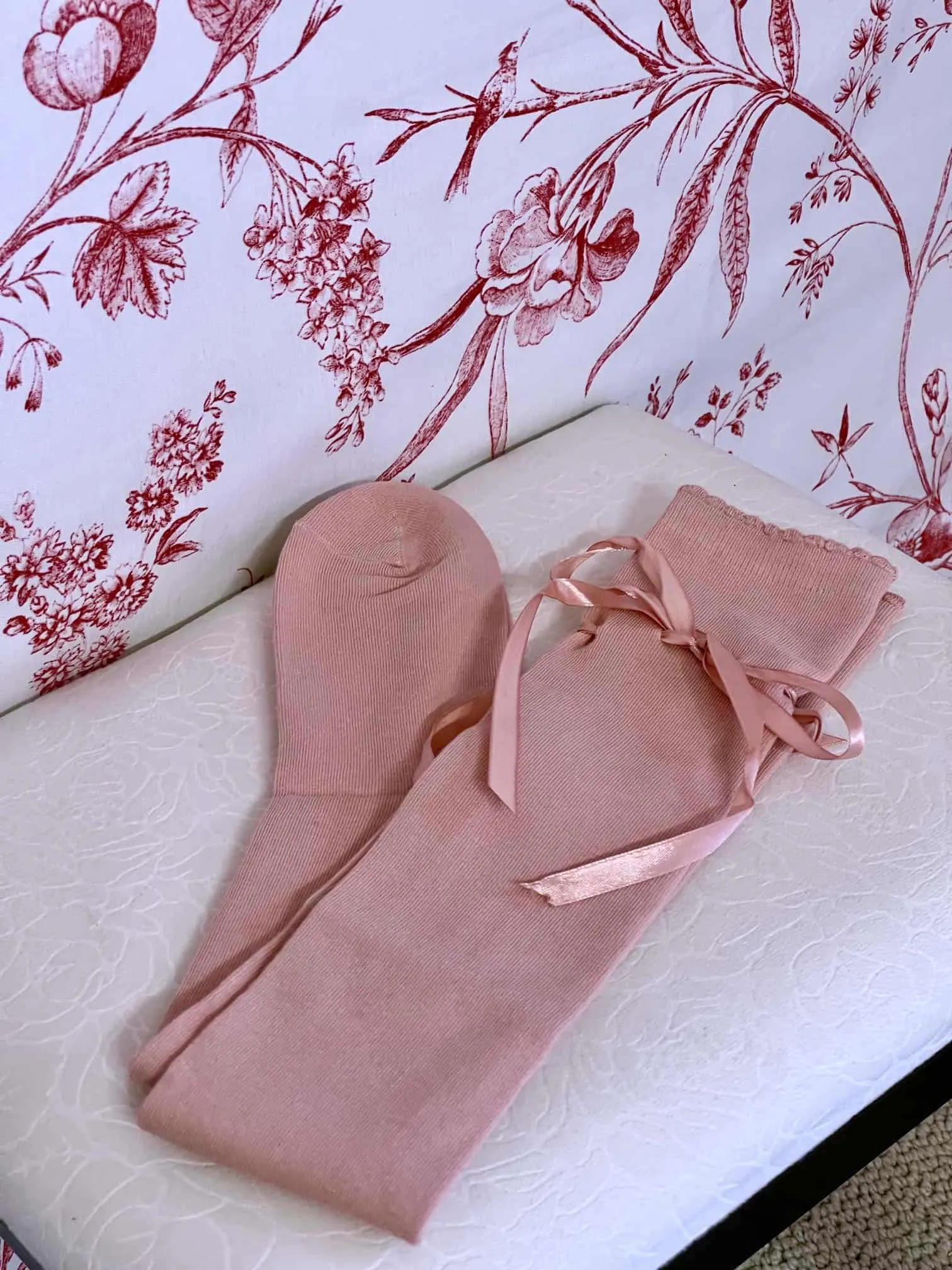 Historically Inspired Cotton Knee-High Socks with Ribbon Lacing in Ballerina Pink