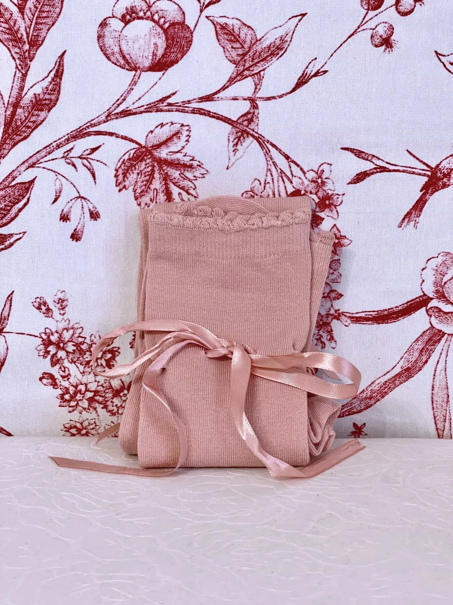 Historically Inspired Cotton Knee-High Socks with Ribbon Lacing in Ballerina Pink