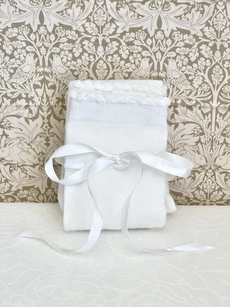 Historically Inspired Cotton Knee-High Socks with Ribbon Lacing in Off-White