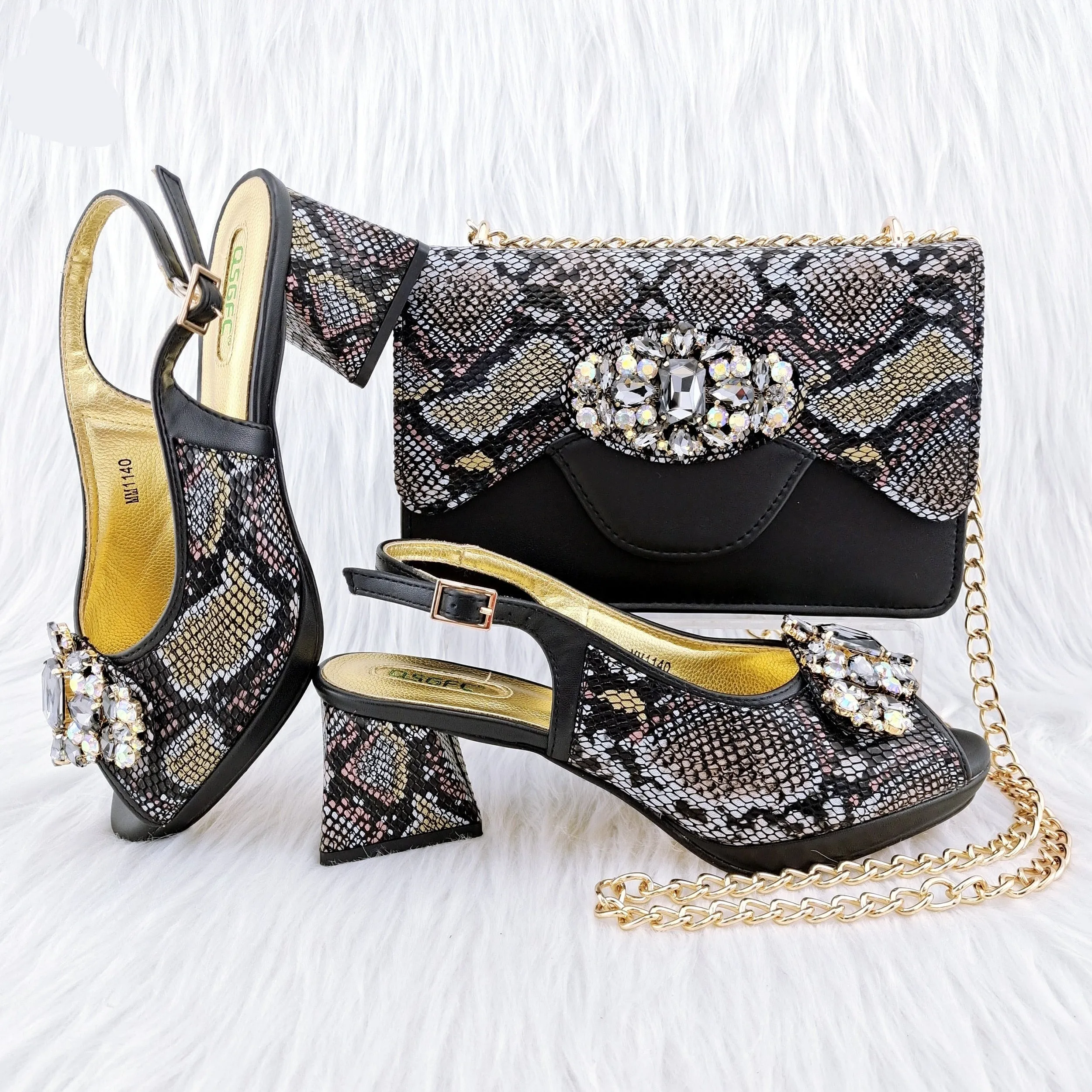 Hnzxzm New Arrivals Classic Design Stitching Style Shoes And Three-Dimensional Bag Big Diamond Decoration Noble Shoes With Bag