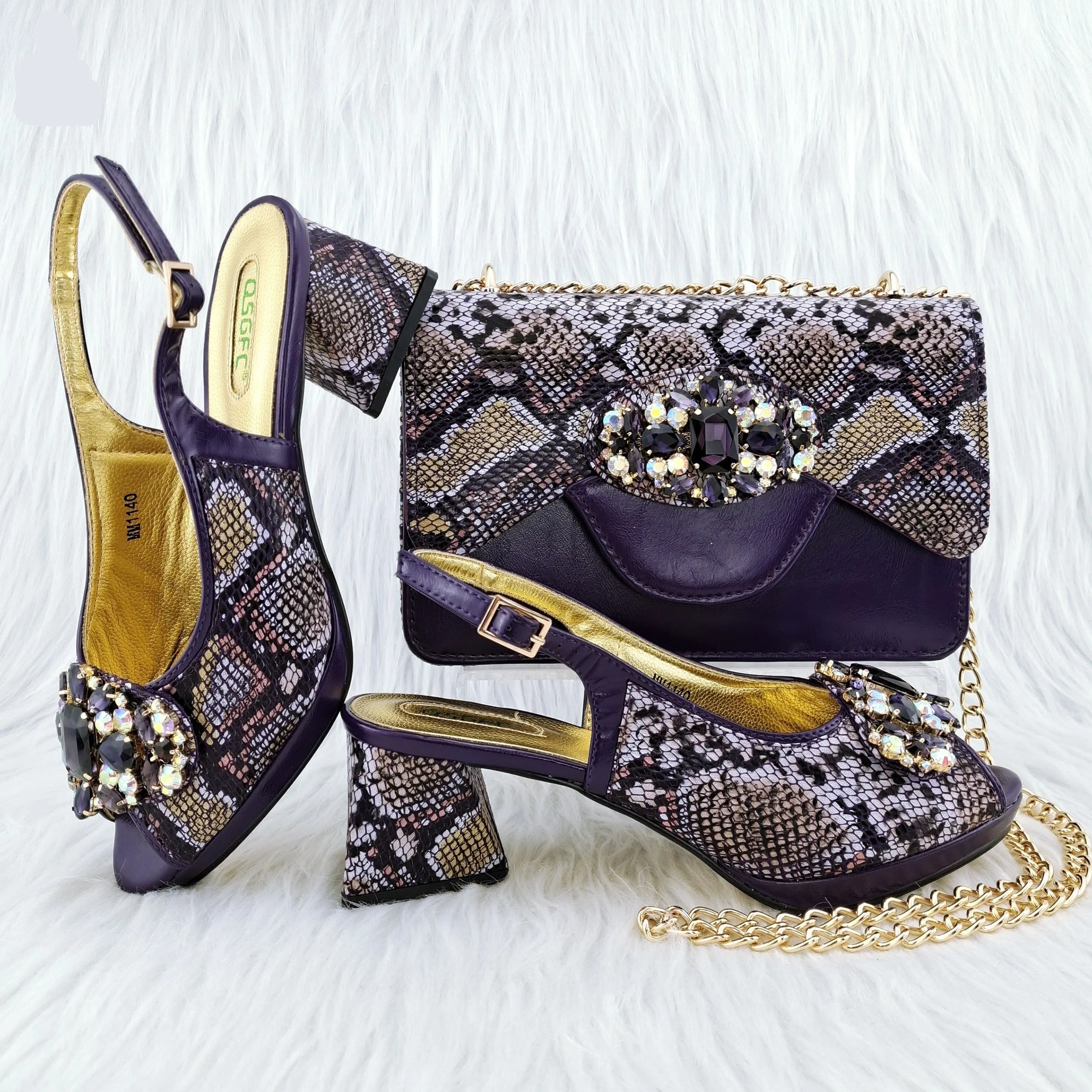 Hnzxzm New Arrivals Classic Design Stitching Style Shoes And Three-Dimensional Bag Big Diamond Decoration Noble Shoes With Bag