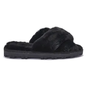 HONEY BLACK FAUX FUR SLIPPERS
