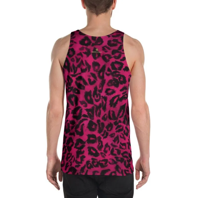 Hot Pink Leopard Men's Tank, Animal Print Mens Womens Unisex Premium Tank Top- Made in USA