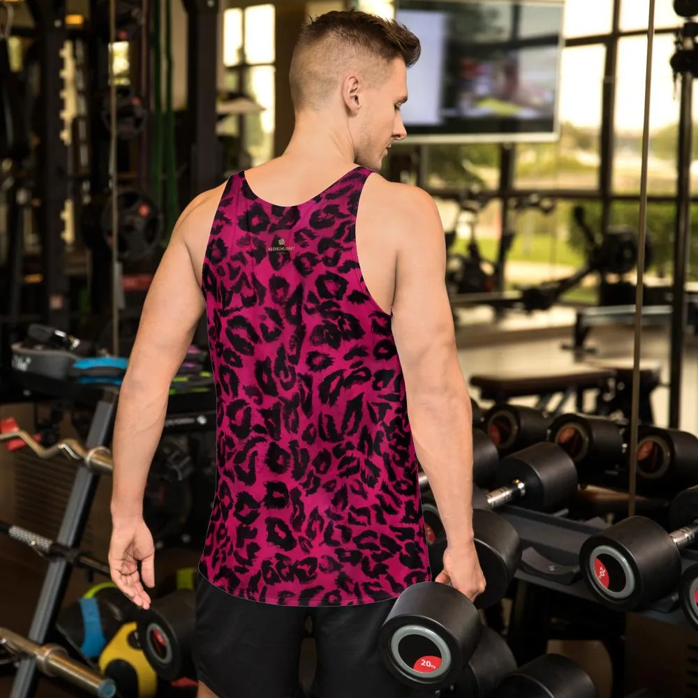 Hot Pink Leopard Men's Tank, Animal Print Mens Womens Unisex Premium Tank Top- Made in USA
