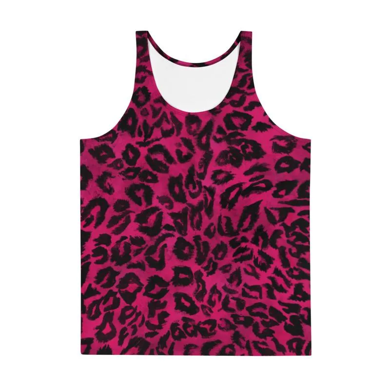 Hot Pink Leopard Men's Tank, Animal Print Mens Womens Unisex Premium Tank Top- Made in USA