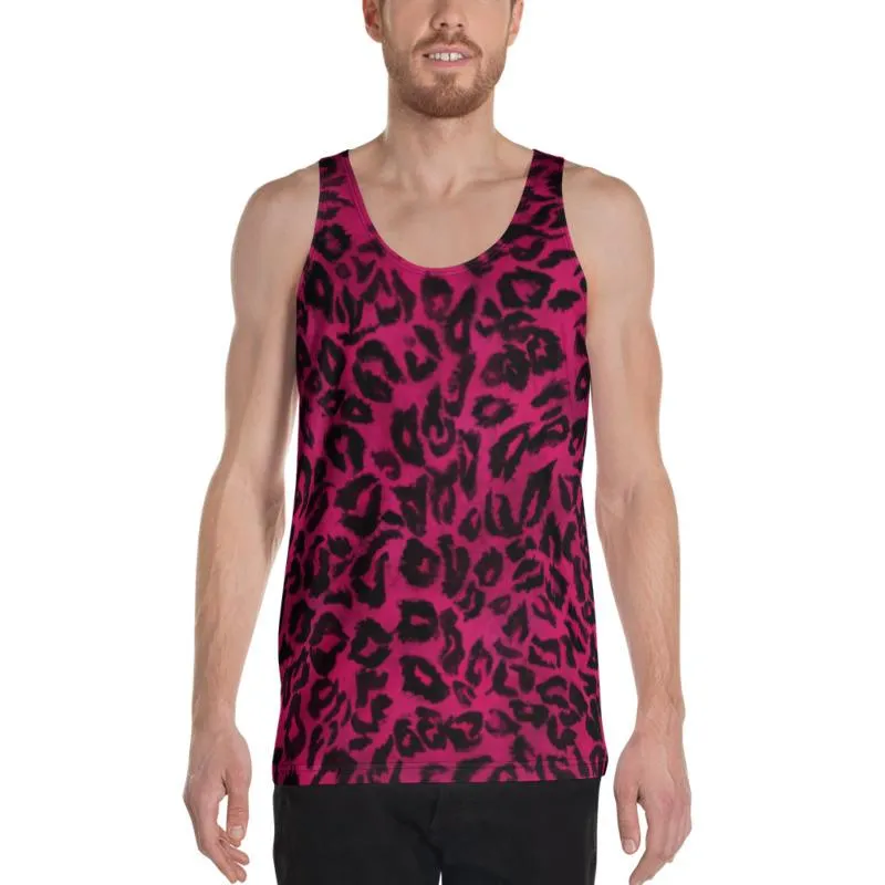 Hot Pink Leopard Men's Tank, Animal Print Mens Womens Unisex Premium Tank Top- Made in USA