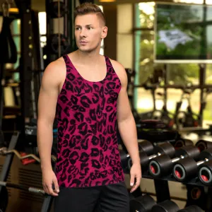 Hot Pink Leopard Men's Tank, Animal Print Mens Womens Unisex Premium Tank Top- Made in USA
