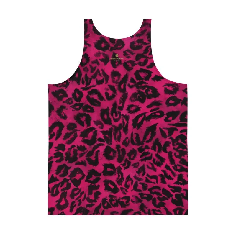 Hot Pink Leopard Men's Tank, Animal Print Mens Womens Unisex Premium Tank Top- Made in USA