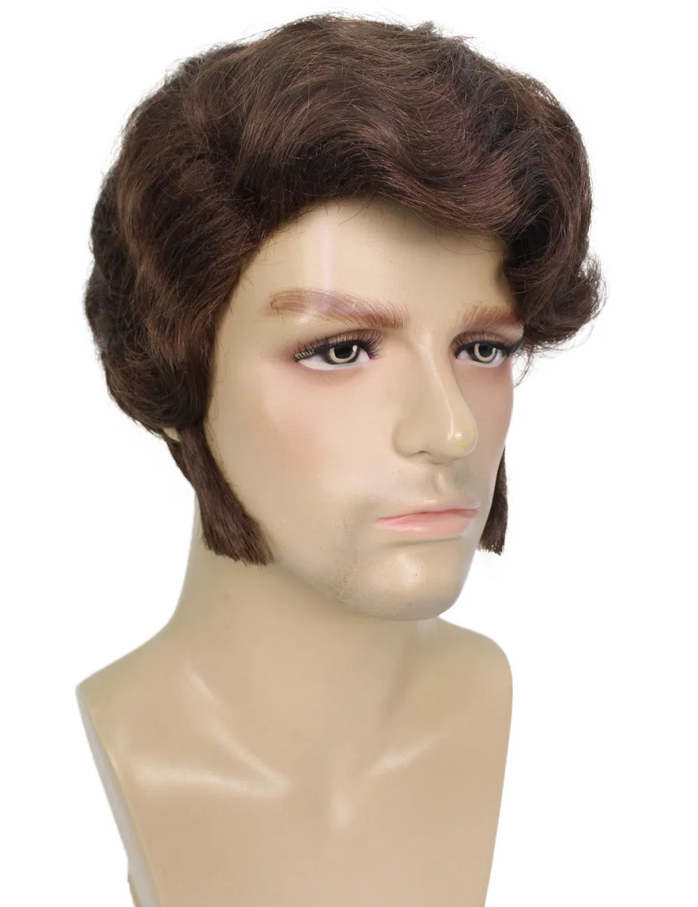 HPO Adult Men's Halloween Baroque Brown Renaissance Wig with Long Side Burns