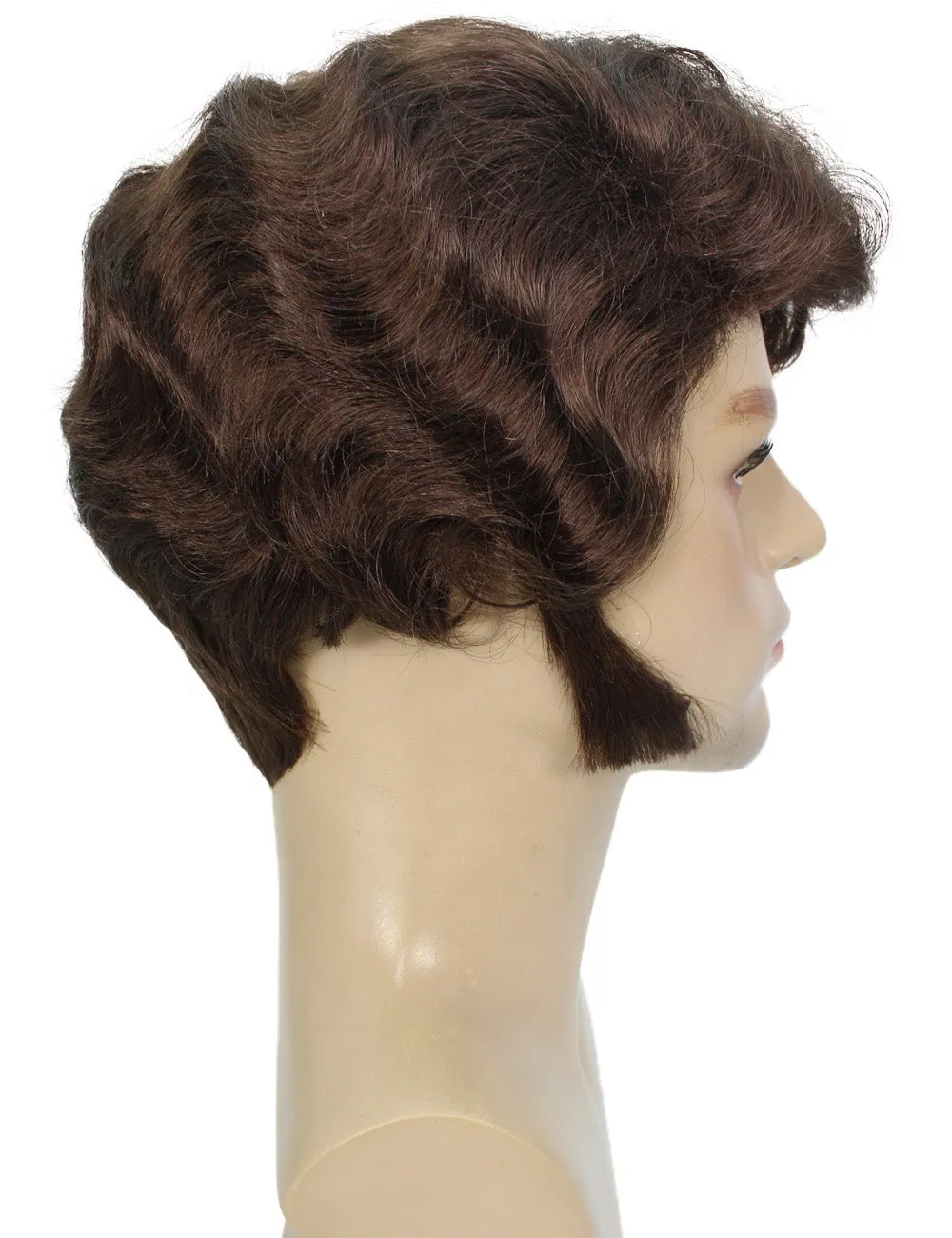 HPO Adult Men's Halloween Baroque Brown Renaissance Wig with Long Side Burns