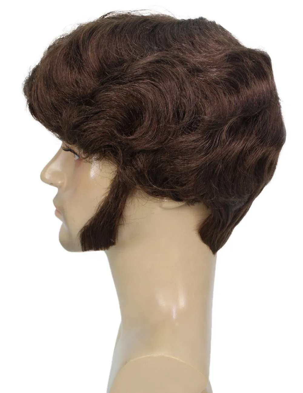 HPO Adult Men's Halloween Baroque Brown Renaissance Wig with Long Side Burns