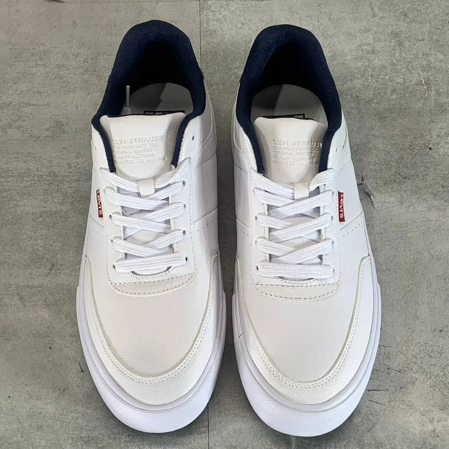 LEVI'S Men's White/Navy Munro NM Faux-Leather Retro Low-Top Lace-Up Sneaker SZ10