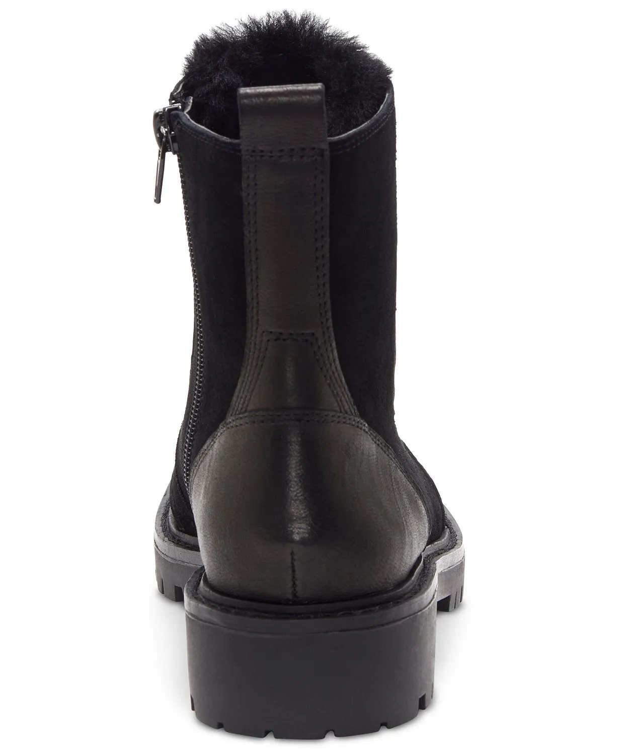 Lucky Brand Iliana Black Lace-Up Fur Lined Wedge Combat Hiker Ankle Booties