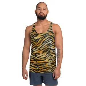 Orange Tiger Unisex Tank Top, Animal Print Best Luxury Tiger Stripes Tank Tops For Men-Made in USA/EU/MX