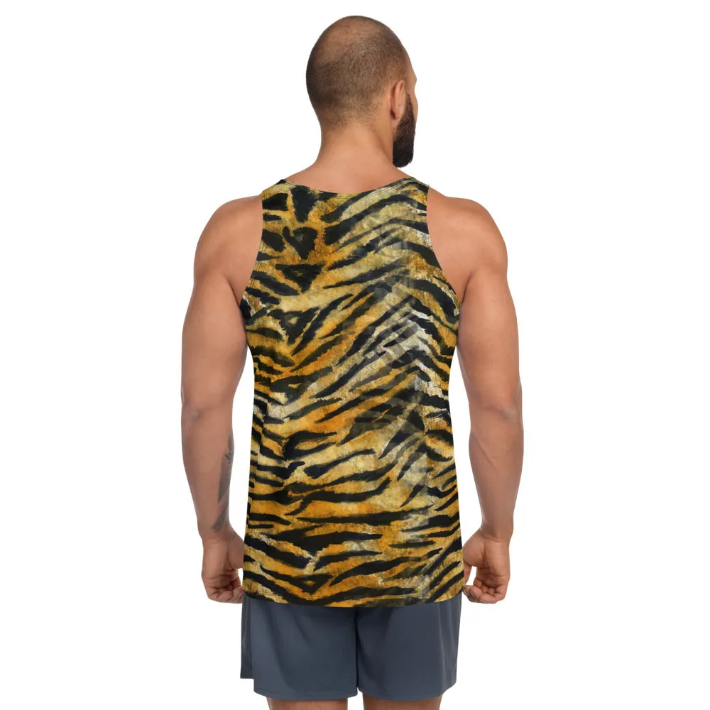 Orange Tiger Unisex Tank Top, Animal Print Best Luxury Tiger Stripes Tank Tops For Men-Made in USA/EU/MX