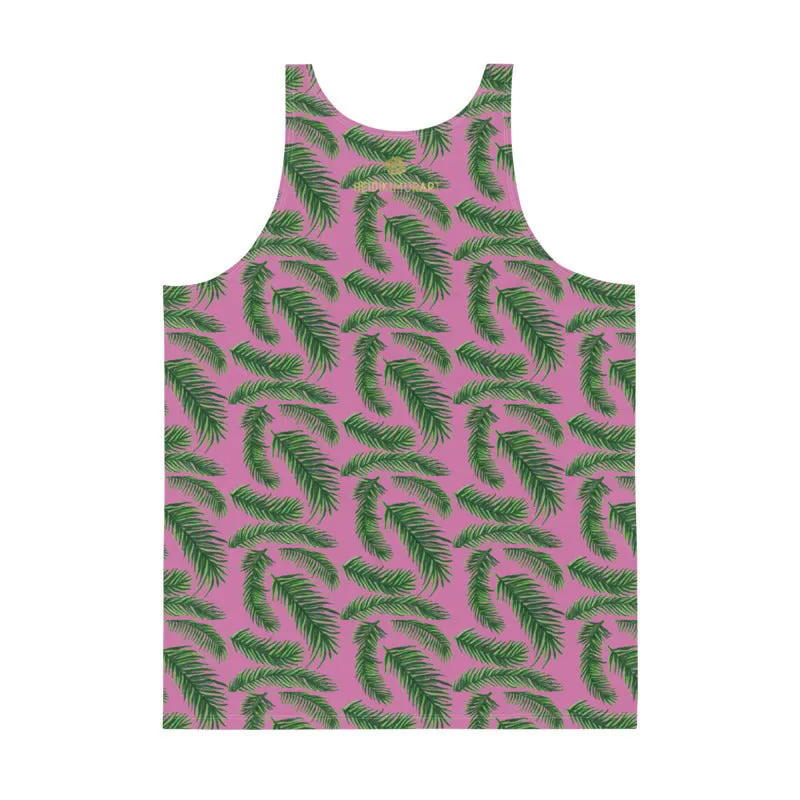 Pink Green Tropical Leaf Tanks, Hawaiian Style Print Premium Gay Friendly Unisex Tank Top- Made in USA