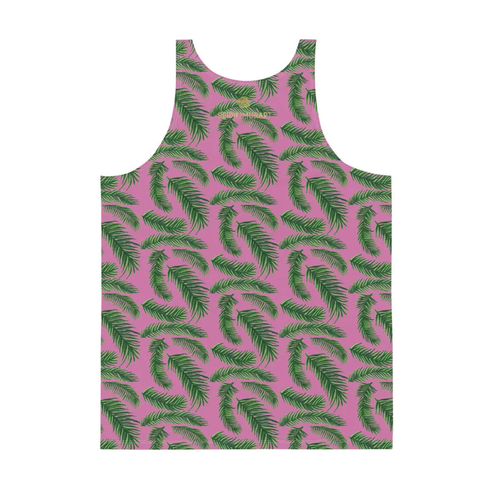Pink Green Tropical Leaf Tanks, Hawaiian Style Print Premium Gay Friendly Unisex Tank Top- Made in USA